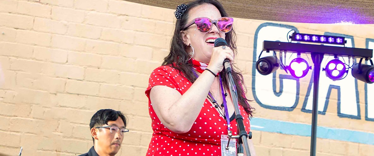 A singer on the Webster Park stage at the She Shreds festival